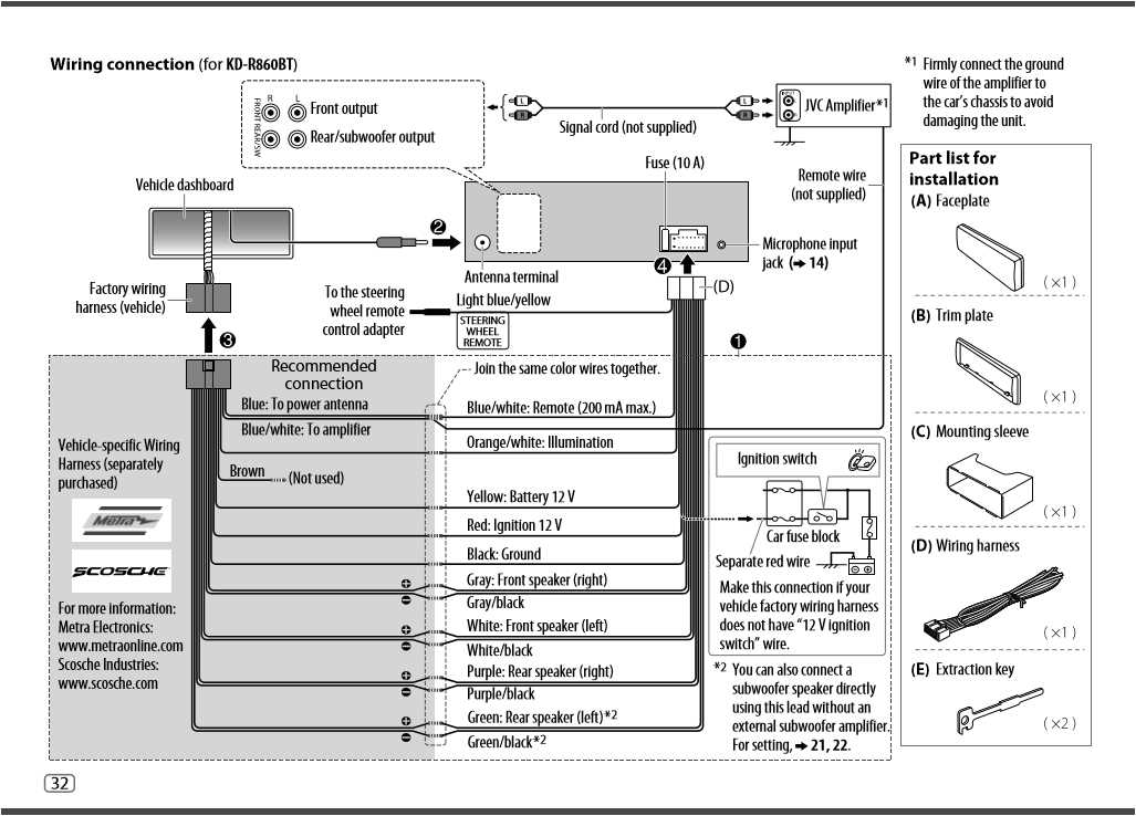 JVC KD S79BT Wiring Diagram Simplified Connections